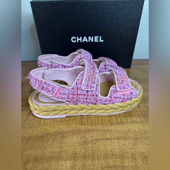 Authentic Chanel Pink Tweed Dad Sandals size 36.5 - Picture 11 of 16
